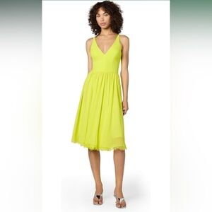 Dress the Population Women's Alicia Plunging Mix Media Sleeveless Fit midi dress